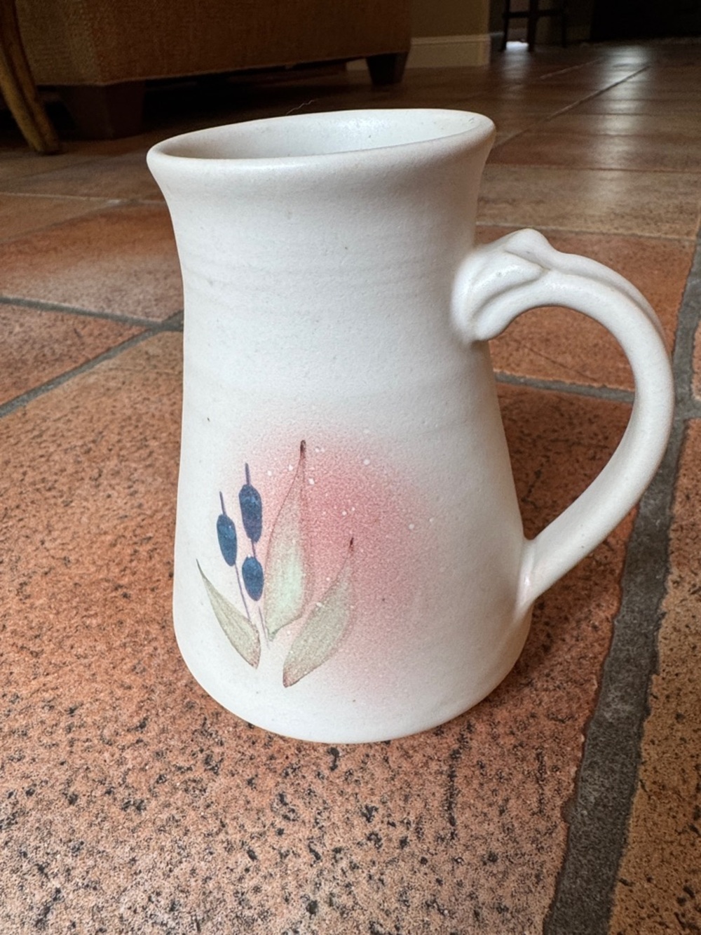 Ceramic White Pitcher with Hand-Painted Floral Design